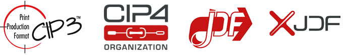 Logotipos de los estándares CIP3, CIP4, JDF y XJDF